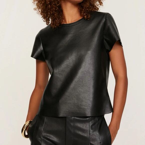 NWT AS by DF Genuine Leather New Guard Short Sleeve Stretch Tee Top XS - Picture 1 of 5